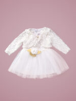 Robe de Cérémonie Vêtement Bébé Fille - Dentelle Précieuse & Tulle (Blanc)