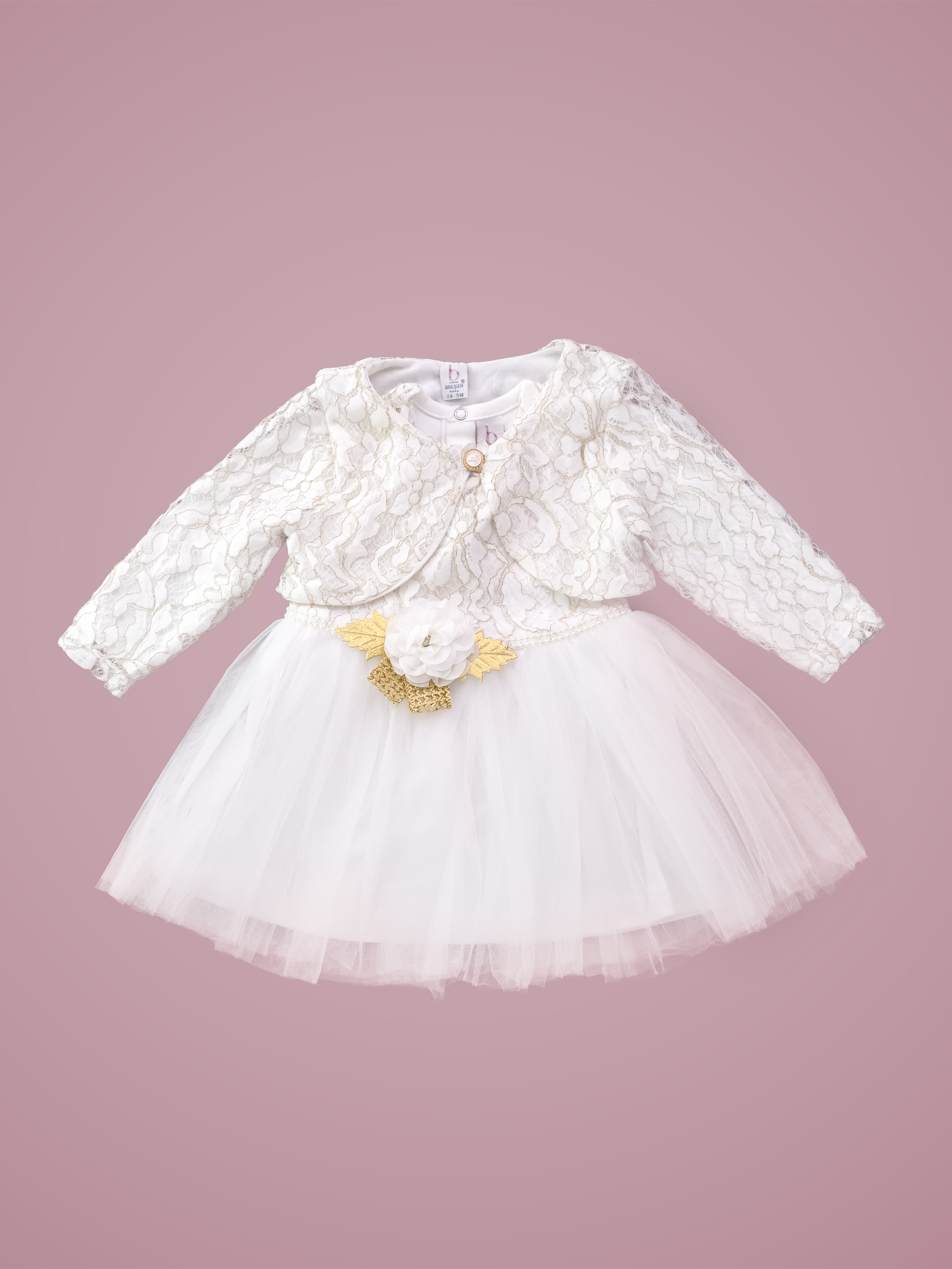 G-32 White IMGS_0003_Layer 5 Robe de Cérémonie Vêtement Bébé Fille - Dentelle Précieuse & Tulle (Blanc) – Image 1