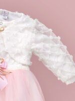 Robe de Cérémonie Vêtement Bébé Fille - Dentelle Brodée & Tulle avec Nœud Rose (Rose Clair) – Image 4