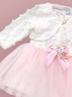 Robe de Cérémonie Vêtement Bébé Fille - Dentelle Brodée & Tulle avec Nœud Rose (Rose Clair) – Image 5
