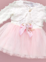 Robe de Cérémonie Vêtement Bébé Fille - Dentelle Brodée & Tulle avec Nœud Rose (Rose Clair) – Image 2