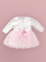 Robe de Cérémonie Vêtement Bébé Fille - Dentelle Brodée & Tulle avec Nœud Rose (Rose Clair)