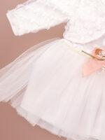 Robe de Cérémonie Vêtement Bébé Fille - Dentelle Brodée & Tulle avec Nœud Rose (Blanc) – Image 2