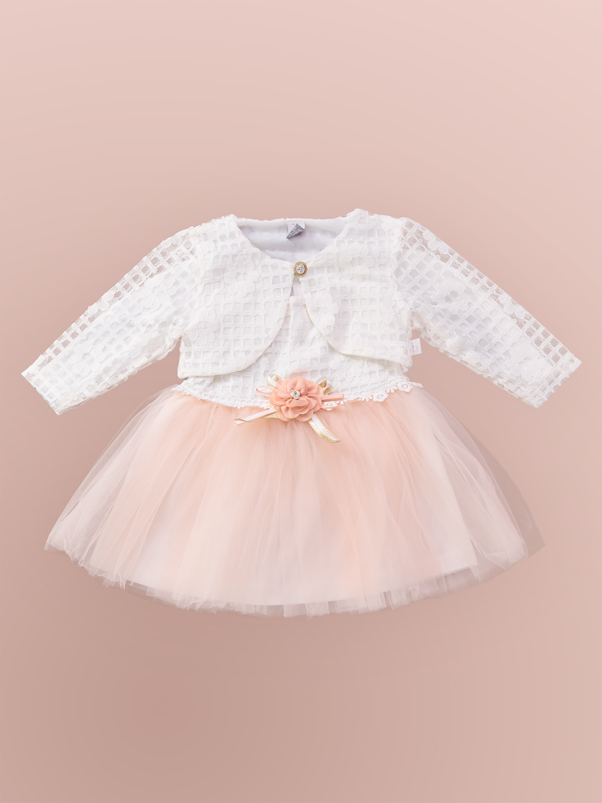G-34 Peach IMGS_0003_G-34 Peach Edited Robe de Cérémonie Vêtement Bébé Fille - Dentelle & Tulle Élégants (Pêche) – Image 1