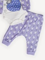 Ensemble Vêtement Bébé 3 Pièces – Veste à Capuche Motif Lapin, Body et Pantalon (Mauve) – Image 4