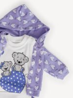 Ensemble Vêtement Bébé 3 Pièces – Veste à Capuche Motif Lapin, Body et Pantalon (Mauve) – Image 3