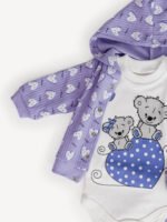 Ensemble Vêtement Bébé 3 Pièces – Veste à Capuche Motif Lapin, Body et Pantalon (Mauve) – Image 2
