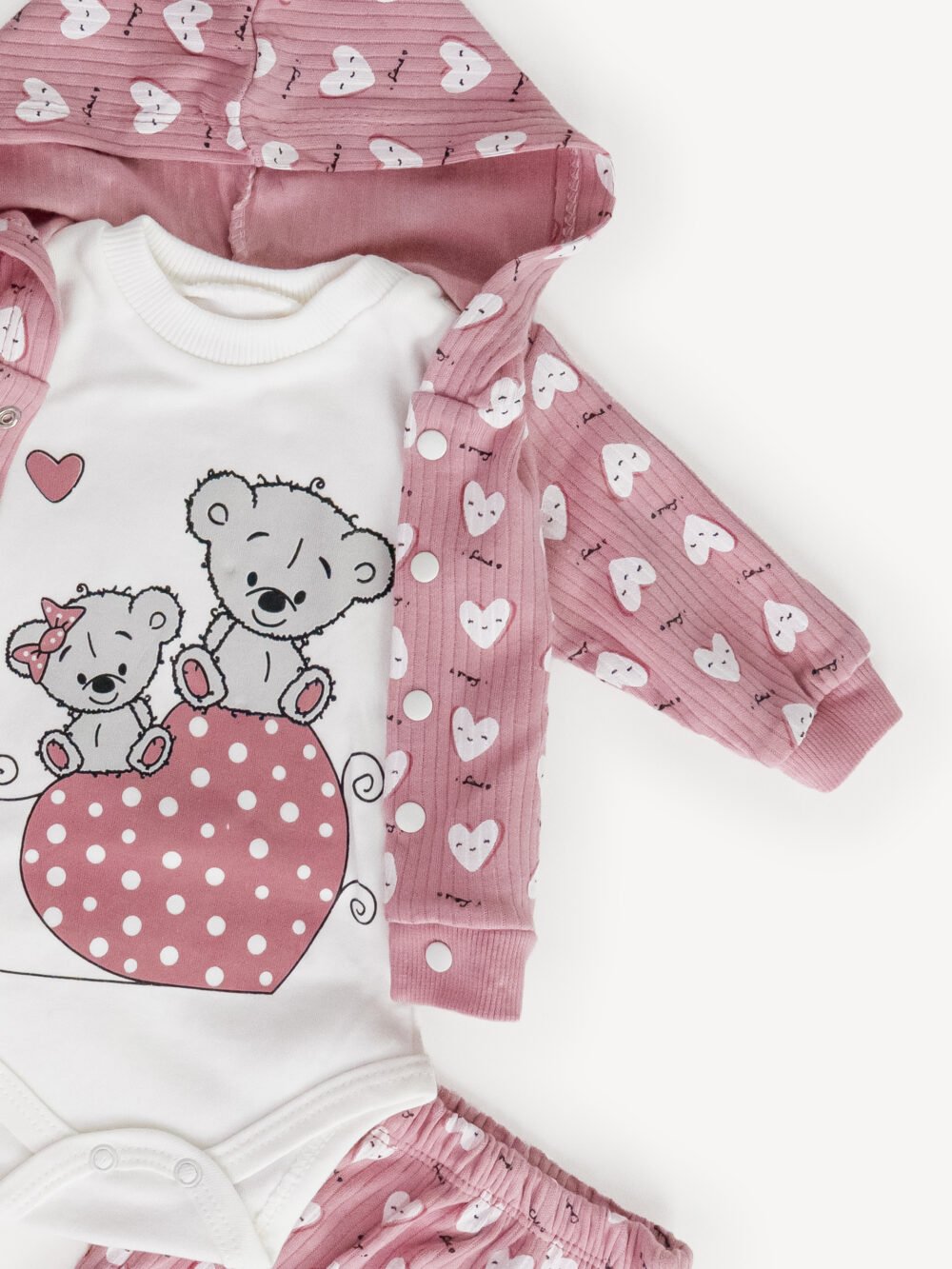 Ensemble Vêtement Bébé 3 Pièces – Veste à Capuche Motif Lapin, Body et Pantalon