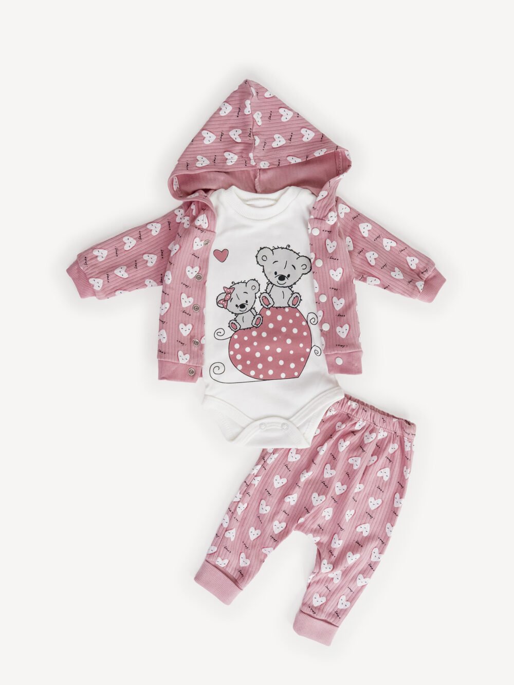 Ensemble Vêtement Bébé 3 Pièces – Veste à Capuche Motif Lapin, Body et Pantalon