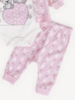 Ensemble Vêtement Bébé 3 Pièces – Veste à Capuche Motif Lapin, Body et Pantalon (Rose Clair) – Image 4