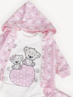 Ensemble Vêtement Bébé 3 Pièces – Veste à Capuche Motif Lapin, Body et Pantalon (Rose Clair) – Image 3