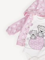 Ensemble Vêtement Bébé 3 Pièces – Veste à Capuche Motif Lapin, Body et Pantalon (Rose Clair) – Image 2