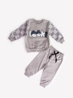 Ensemble 2 Pièces Vêtement Bébé Garçon - Sweatshirt "Look!" & Pantalon Douillet (Gris)