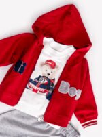 Ensemble 3 Pièces Vêtement bébé Garçon - Veste, T-shirt & Pantalon Hi Boy (Rouge) – Image 5