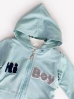Ensemble 3 Pièces Vêtement bébé Garçon - Veste, T-shirt & Pantalon Hi Boy (Turquoise) – Image 2