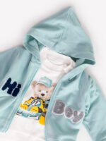 Ensemble 3 Pièces Vêtement bébé Garçon - Veste, T-shirt & Pantalon Hi Boy (Turquoise) – Image 3