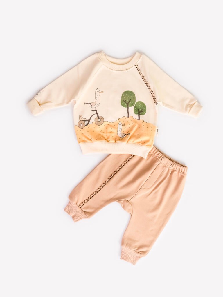 Ensemble 2 Pièces Vêtement Bébé – Sweat et Pantalon Imprimé Motif Vélo
